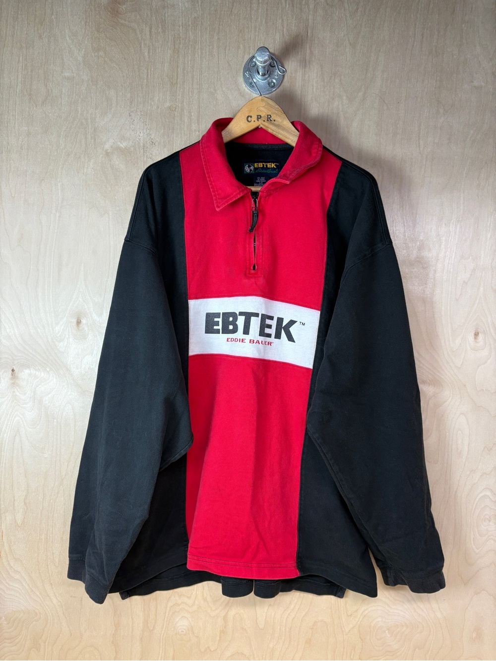 Vintage Eddie Bauer Ebtek Red and Black Quarter-Zip Pullover
